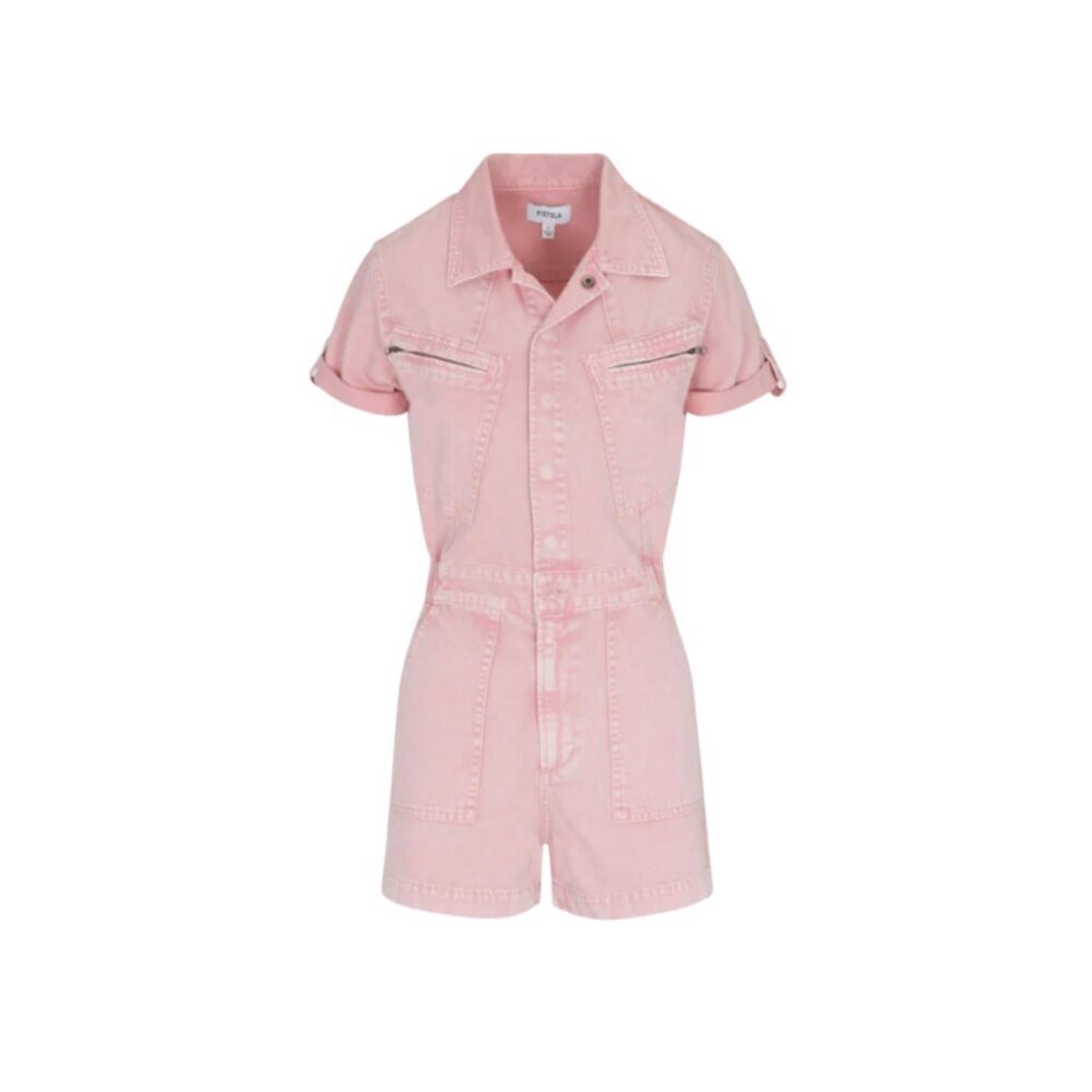 NWT Pistola Campbell Romper Womens XS Pink Rose Cotton Denim Short Sleeve NEW